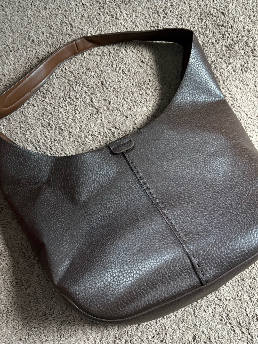 Pebble Leather Hobo Shoulder Bag in Dark Brown